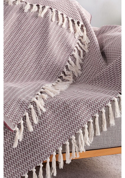 Pamuklu Vanes Ekru Bordo Koltuk Şalı - 130X170 cm modelleri