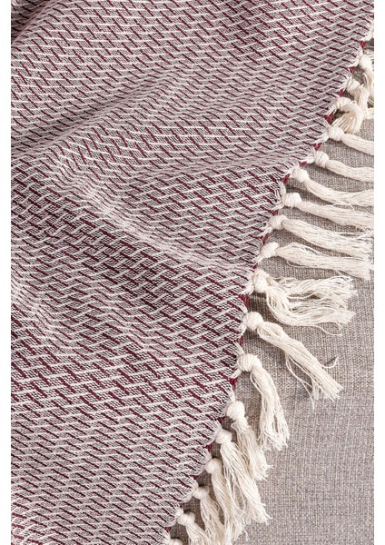 Pamuklu Vanes Ekru Bordo Koltuk Şalı - 130X170 cm fırsatları