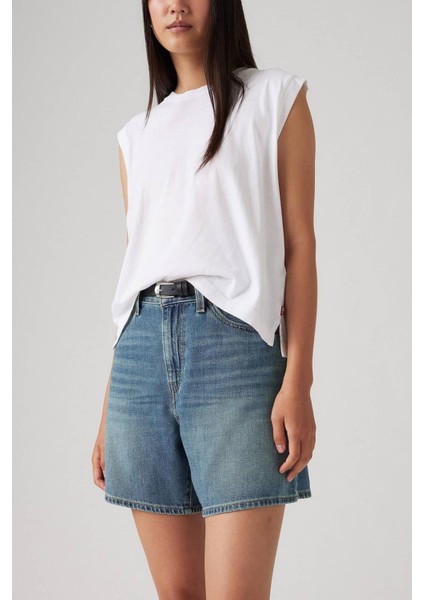 Kadın Yüksek Bel Bol Keten+ Kot Şort - A9311-0017 fırsatları