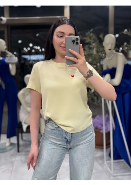 Simsi Bisiklet Yaka Pamuklu T-Shirt-Sarı