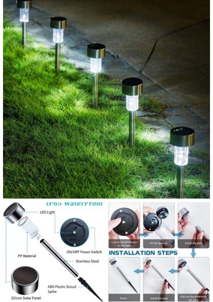 Beyaz Ledli Işıklı Solar Güneş Enerjili 10'lu Metal Gövdeli Saplamalı Bahçe Lambası 30 cm Beyaz Ledli Işıklı Saplama fiyatları
