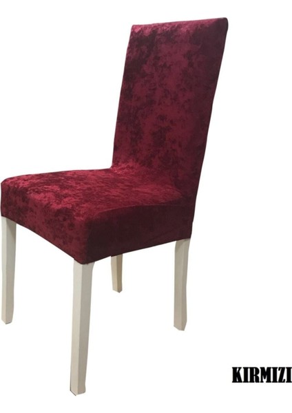 Ipek Kadife Likralı Sandalye Kılıfı 6 Lı Paket Kırmızı