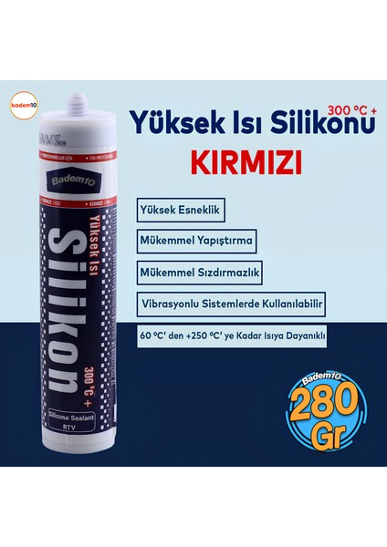 Yüksek Isıya Dayanıklı Kırmızı Silikon Conta Mastik 280 gr Kapı Pencere Pvc Montaj Yalıtım Yapışma