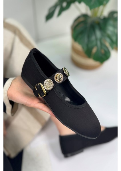 Günlük Kadın Babet Inci Bantlı Ayarlanabilir Tokalı Oval Burunlu Hafif Rahat Ayakkabı 379