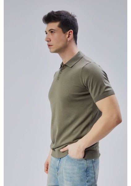 Erkek Haki %100 Pamuk Polo Yaka Kısa Kollu Triko Kazak TRIST-7107 fiyatları