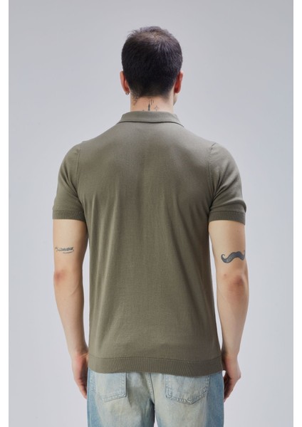 Erkek Haki %100 Pamuk Polo Yaka Kısa Kollu Triko Kazak TRIST-7107 modelleri