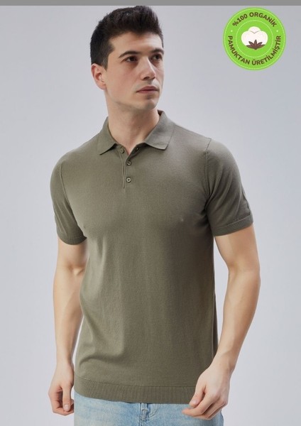 Erkek Haki %100 Pamuk Polo Yaka Kısa Kollu Triko Kazak TRIST-7107 fırsatları