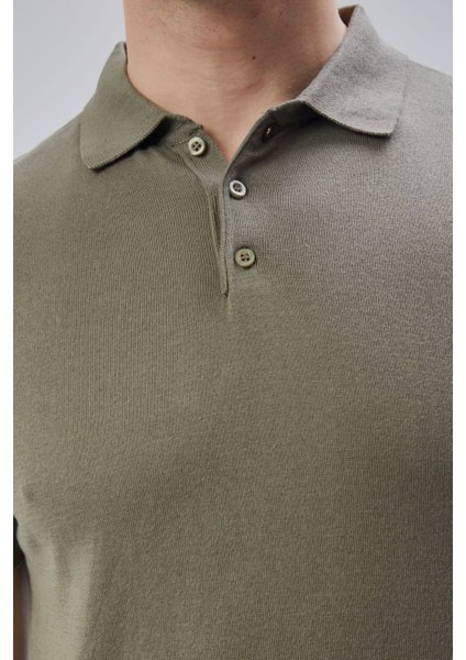 Erkek Haki %100 Pamuk Polo Yaka Kısa Kollu Triko Kazak TRIST-7107 indirimleri