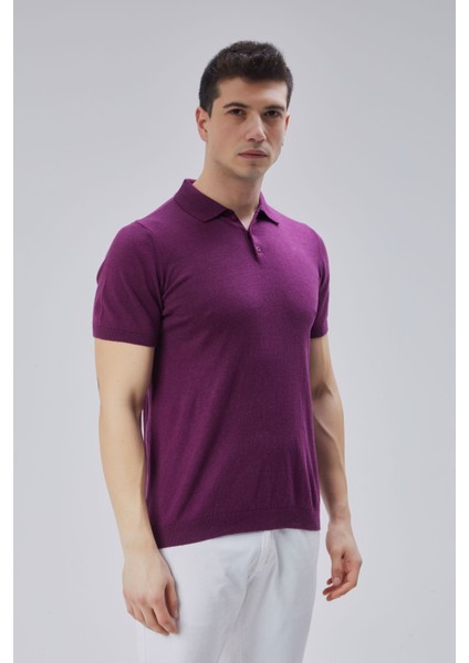 Erkek Mürdüm %100 Pamuk Polo Yaka Kısa Kollu Triko Kazak TRIST-7107 modelleri