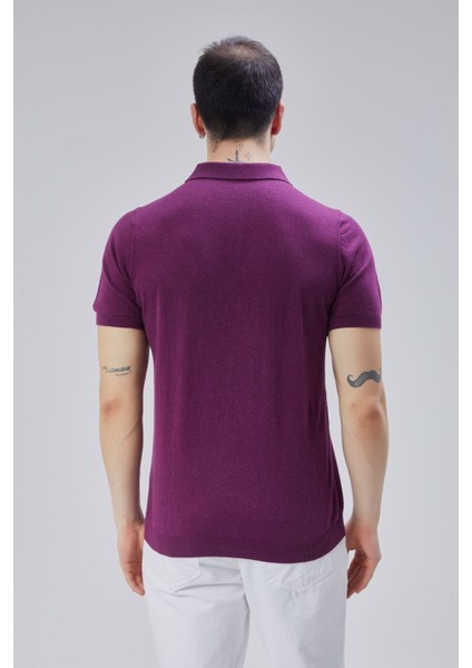Erkek Mürdüm %100 Pamuk Polo Yaka Kısa Kollu Triko Kazak TRIST-7107 fırsatları