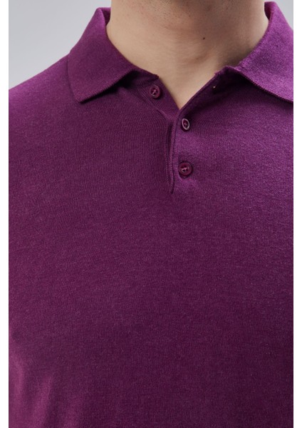 Erkek Mürdüm %100 Pamuk Polo Yaka Kısa Kollu Triko Kazak TRIST-7107 indirimleri