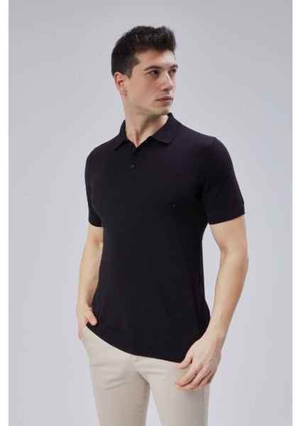 Erkek Siyah %100 Pamuk Polo Yaka Kısa Kollu Triko Kazak TRIST-7107 fiyatları