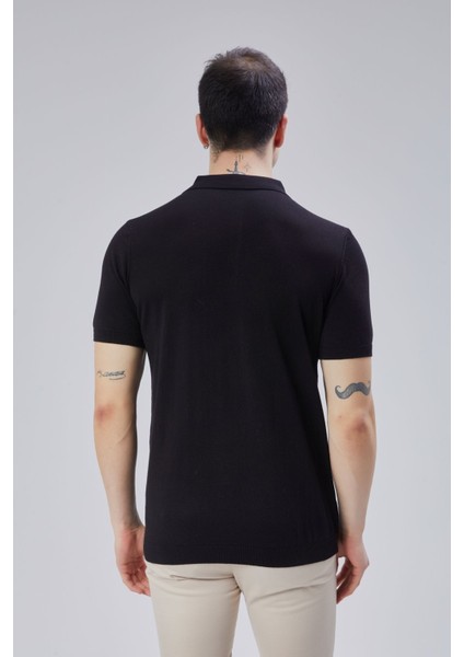 Erkek Siyah %100 Pamuk Polo Yaka Kısa Kollu Triko Kazak TRIST-7107 indirimleri