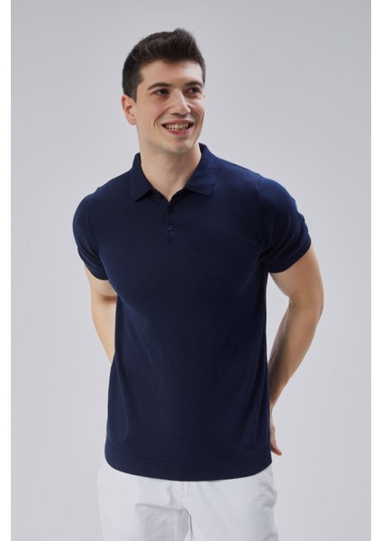 Erkek Lacivert %100 Pamuk Polo Yaka Kısa Kollu Triko Kazak TRIST-7107 fiyatları