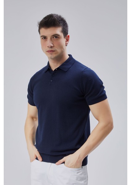 Erkek Lacivert %100 Pamuk Polo Yaka Kısa Kollu Triko Kazak TRIST-7107 modelleri