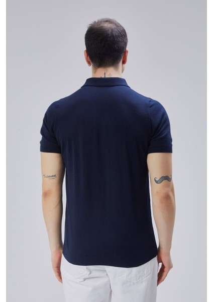 Erkek Lacivert %100 Pamuk Polo Yaka Kısa Kollu Triko Kazak TRIST-7107 fırsatları