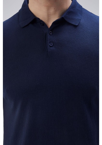 Erkek Lacivert %100 Pamuk Polo Yaka Kısa Kollu Triko Kazak TRIST-7107 indirimleri