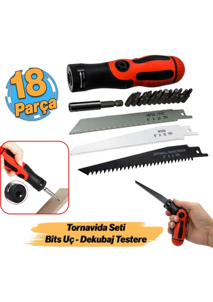Tornavida Bits Uç ve Dekubaj Testere Seti 18 Parça Set