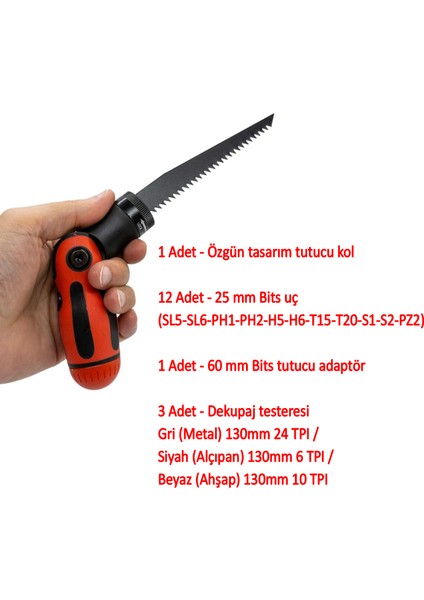 Tornavida Bits Uç ve Dekubaj Testere Seti 18 Parça Set modelleri