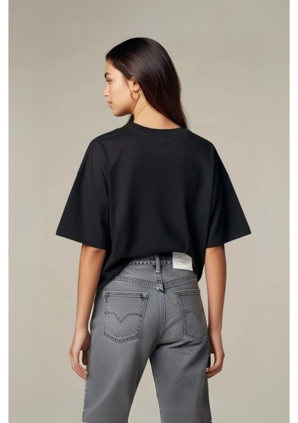 Leopar Yıldız Özel Tasarım Oversize Pamuklu Tshirt