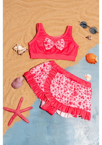 Baskılı Crop Kız Çocuk Mayo Bikini Takım