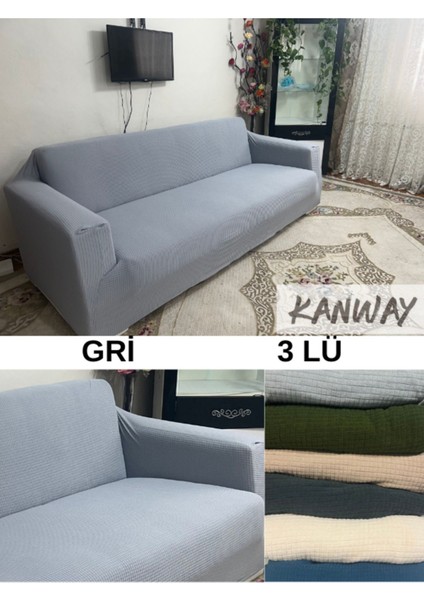 Likralı Kumaş 3lü Koltuk Örtüsü, Lastikli, Esnek, Yıkanabilir Koltuk, Kanepe, Çekyat Kılıfı Pitikar