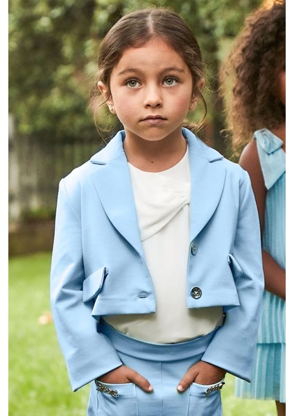 Düğmeli Uzun Kollu Yakalı Çift Cepli Özel Gün Davet Doğum Günü Bayramlık Kız Çocuk Ceket