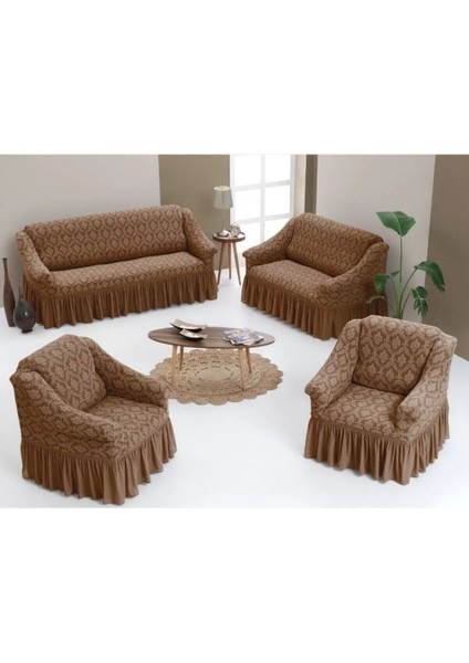 Jakarlı 3+2+1+1 Koltuk, Kanepe, Çekyat Örtüsü Yıkanabilir Likralı Esnekl Koltuk Örtüsü