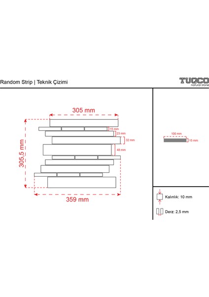 Doğal Taş Random Strip Tundra Gri Cilalı Mermer Mozaik