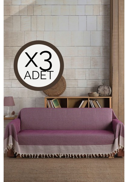 Mürdüm Kolları Örten 3 Adet Battal Boy 180 x 300 cm Koltuk Kanepe Divan Çekyat Örtüsü