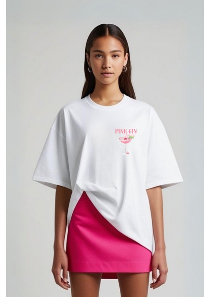 Özel Tasarım Pamuklu Oversize Pink Gin Tshirt