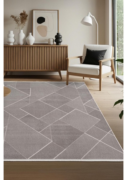 Leon LN002Z Antrasit Halı Modern Desen Pamuk Taban Akrilik Tozuaz Salon Yatak Odası Koridor Halısı