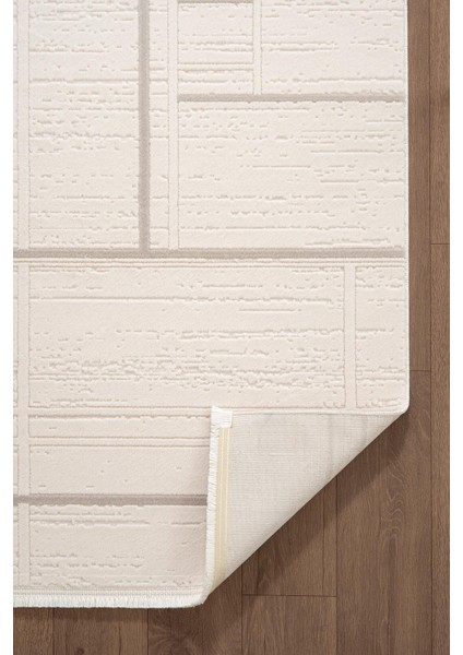 Leon LN004A Krem Halı Modern Desen Pamuk Taban Akrilik Tozuaz Salon Yatak Odası Koridor Halısı