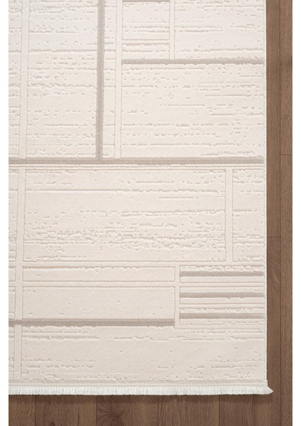Leon LN004A Krem Halı Modern Desen Pamuk Taban Akrilik Tozuaz Salon Yatak Odası Koridor Halısı