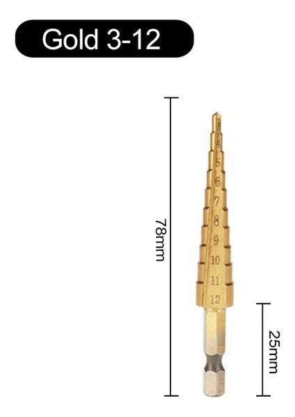 Altın 3-12 Altıgen Saplı Adım Matkap Düz Oluk Titanyum Kaplama Matkap Ucu 3-12 4-12 4-20 Elektrikli Matkap Raybalama Tezgah Matkap Pagoda (Yurt Dışından)