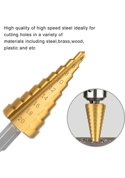 4-12 Adım Matkap Ucu 3-12MM 4-12MM 4-20MM 4-32MM Hss Düz Oluk Titanyum Kaplamalı Ahşap Metal Delik Kesici Sondaj Elektrikli Alet Takımı (Yurt Dışından)