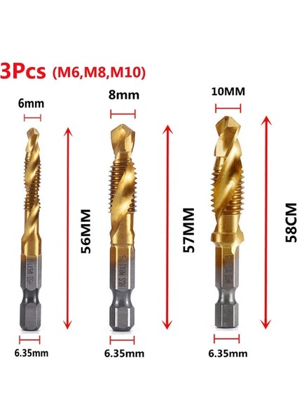 3 ADET-M6-M8-M10 M3-M10 Vida Dokunun Matkap Uçları Hss Musluklar Havşa Çapak Alma Seti Metrik Kombinasyonu Bit Yüksek Hız Çelik 1/4 In Hızlı Değişim Hex (Yurt Dışından)