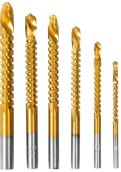 1 Adet Yuvarlak 6/1 Adet Hss Büküm Matkap Uçları Seti 3-8mm Tırtıklı Kanal Açma Kesme Musluk Spiral Testere Ahşap Metal Plastik Delik Testere Titanyum Matkap Araçları (Yurt Dışından)