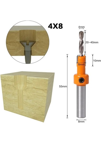 4MMX8MM 8mm Shank Hss Ağaç Işleme Havşa Matkap Uçları Seti Vida Extractor Remon Yıkım Ahşap Freze Kesici Matkap Ucu Ağaç Işleme (Yurt Dışından)