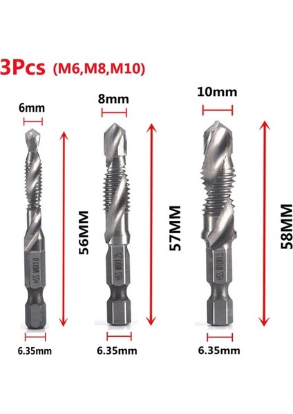 3 ADET-M6-M8-M10 M3-M10 Vida Dokunun Matkap Uçları Hss Musluklar Havşa Çapak Alma Seti Metrik Kombinasyonu Bit Yüksek Hız Çelik 1/4 In Hızlı Değişim Hex (Yurt Dışından)