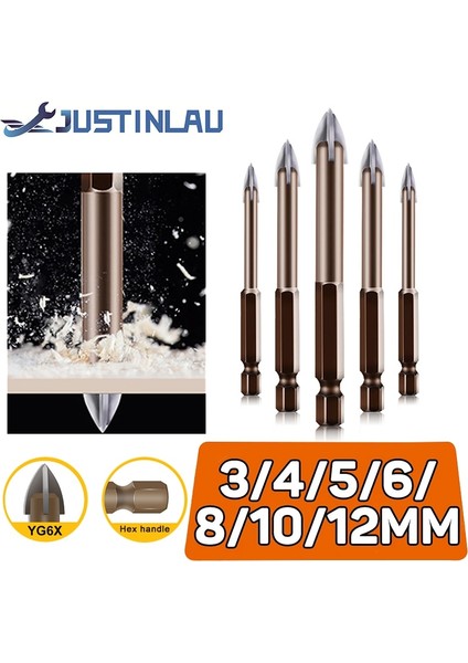 12MM Altıgen Justınlau Tungsten Karbür Cam Matkap Ucu Alaşım Karbür Noktası 4 Kesme Kenarları ile Kiremit Cam Çapraz Mızrak Kafa Matkap Uçları (Yurt Dışından)