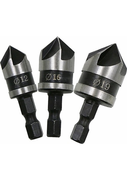 12MM 90 Derece Pah Matkap Ucu Seti 12/16/19MM 5 Flüt Metal Ağaç Işleme Matkap Ucu Kesici Aletler Hex Shank Havşa Matkap Ucu Seti (Yurt Dışından)