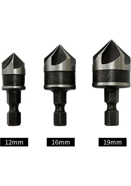 12MM 90 Derece Pah Matkap Ucu Seti 12/16/19MM 5 Flüt Metal Ağaç Işleme Matkap Ucu Kesici Aletler Hex Shank Havşa Matkap Ucu Seti (Yurt Dışından)