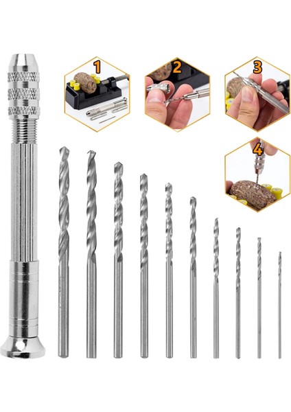 Sadece 10XDRILL Uçları Profesyonel Mini El Matkap Seti, 10 Adet Yüksek Hızlı Çelik Büküm Matkap Ucu Seti Tutucu Çift Chuck El Matkabı Küçük Pim Mengene (Yurt Dışından)