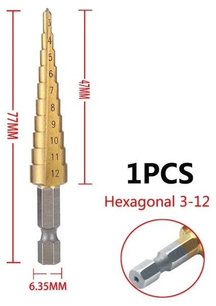 3-12 Altıgen Şaft 3-12MM 4-12MM 4-20MM Hss Düz Oluk Adım Matkap Ucu Seti Titanyum Kaplamalı Ahşap Metal Delik Kesici Çekirdek Matkap Ucu Seti (Yurt Dışından)
