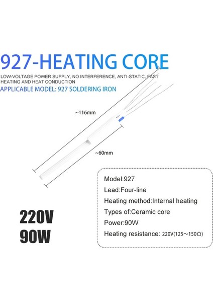 927 90W 220V 1 Adet 200W Elektrikli Havya Isıtıcı Ayarlanabilir Sıcaklık Seramik Dahili Isıtma Elemanı 907 926 927 936 Havya (Yurt Dışından)