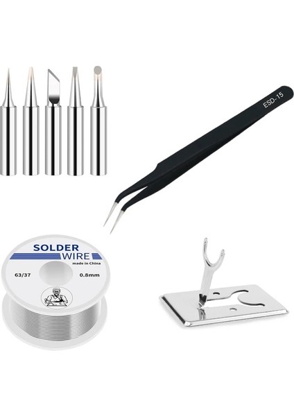 Cımbız Lehim Teli Demir Tel Makarası 50G 0.8mm Havya Ucu Esd Anti-Statik Hassas Cımbız Havya Standı Onarım Aracı Seti (Yurt Dışından)