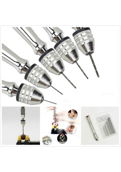 Set4 Mini Alüminyum El Matkabı + 10 Adet Mikro Hss Büküm Matkap Uçları Takı Saat Hobi El Aracı Dıy Manuel Brilling Aracı 0.8-3mm (Yurt Dışından)