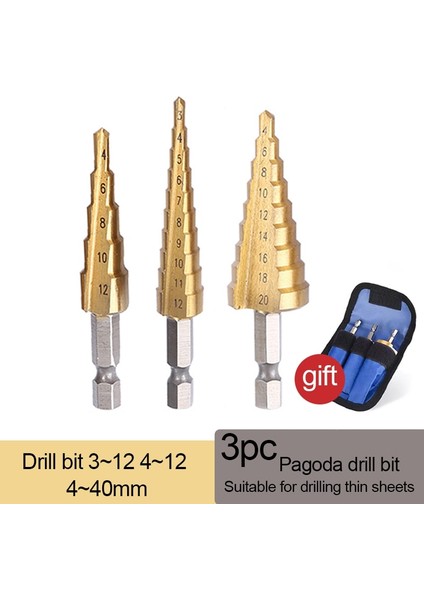 S-4-12(5) 3 Adet Hss Düz Oluk Adım Matkap Ucu Titanyum Kaplamalı Ahşap Metal Delik Kesici Çekirdek Delme Alet Takımı 3-12MM 4-12MM 4-20MM (Yurt Dışından) fırsatları