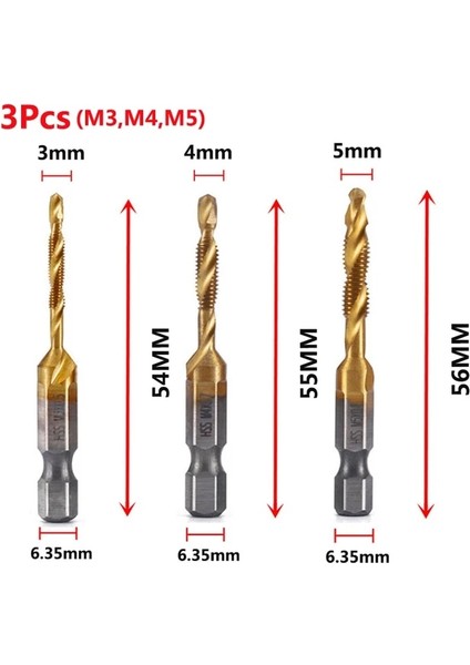 3 Adet-M3-M4-M5 M3-M10 Vida Dokunun Matkap Uçları Hss Musluklar Havşa Çapak Alma Seti Metrik Kombinasyonu Bit Yüksek Hız Çelik 1/4 In Hızlı Değişim Hex (Yurt Dışından)